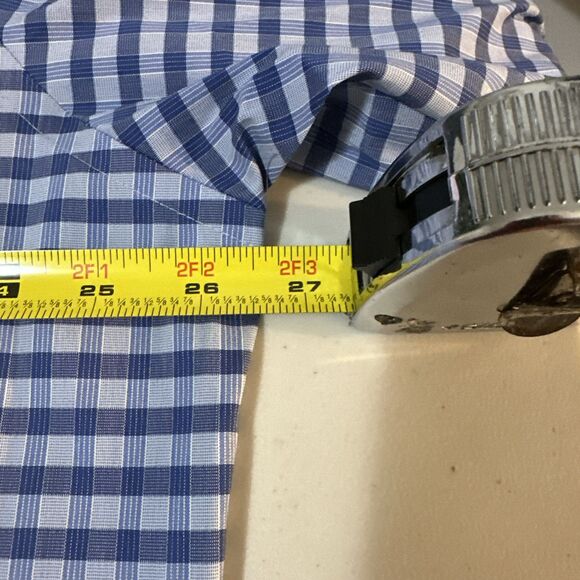 Van Heusen Dress Shirt Men's Siz 17.5 36/37 Tall Fit Blue Plaid Button Front - Picture 6 of 12